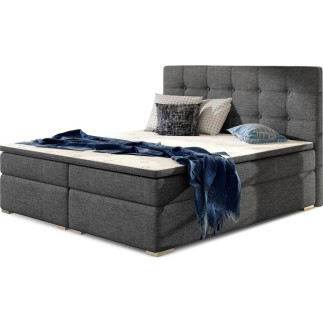 Ensemble boxspring complet tête de lit + sommiers + matelas + surmatelas INAYA de VENESETTI - tissu luxe gris foncé - 160x200 cm
