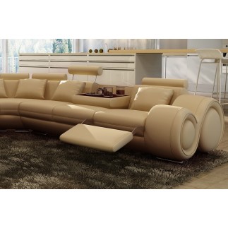 - Canapé d'angle en cuir italien 7 places EXCELIA, beige.