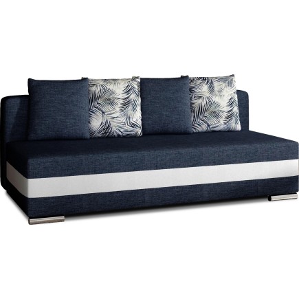 Canapé 3 places convertible tissu bleu foncé et simili blanc