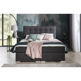 Ensemble boxspring complet tête de lit + sommiers + matelas + surmatelas INAYA de VENESETTI - tissu luxe gris foncé - 160x200 cm
