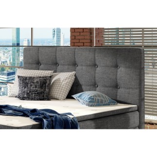 Ensemble boxspring complet tête de lit + sommiers + matelas + surmatelas INAYA de VENESETTI - tissu luxe gris foncé - 180x200 cm