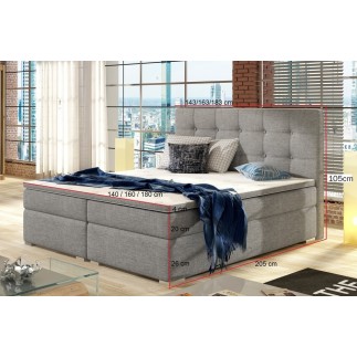 Ensemble boxspring complet tête de lit + sommiers + matelas + surmatelas INAYA de VENESETTI - tissu luxe gris foncé - 180x200 cm