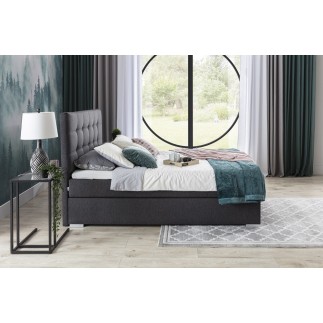 Ensemble boxspring complet tête de lit + sommiers + matelas + surmatelas INAYA de VENESETTI - tissu luxe gris foncé - 180x200 cm
