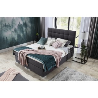 Ensemble boxspring complet tête de lit + sommiers + matelas + surmatelas INAYA de VENESETTI - tissu luxe gris foncé - 180x200 cm