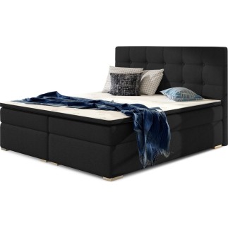 Ensemble boxspring complet tête de lit + sommiers + matelas + surmatelas INAYA de VENESETTI - tissu luxe noir - 160x200 cm