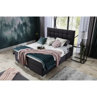Ensemble boxspring complet tête de lit + sommiers + matelas + surmatelas INAYA de VENESETTI - tissu luxe noir - 160x200 cm