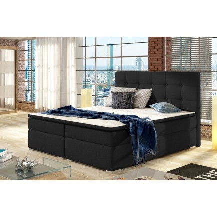 Ensemble boxspring complet tête de lit + sommiers + matelas + surmatelas INAYA de VENESETTI - tissu luxe noir - 180x200 cm