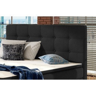 Ensemble boxspring complet tête de lit + sommiers + matelas + surmatelas INAYA de VENESETTI - tissu luxe noir - 180x200 cm