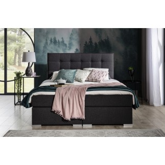 Ensemble boxspring complet tête de lit + sommiers + matelas + surmatelas INAYA de VENESETTI - tissu luxe noir - 180x200 cm