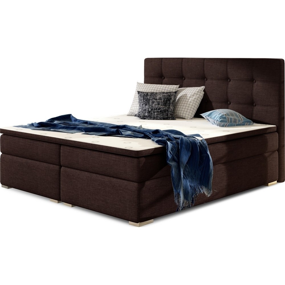Ensemble boxspring complet tête de lit + sommiers + matelas + surmatelas INAYA de VENESETTI - tissu luxe chocolat - 140x200 cm