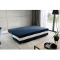 Canapé 3 places convertible tissu bleu foncé et simili blanc, coffre, CALIN