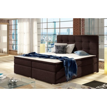 Ensemble boxspring complet tête de lit + sommiers + matelas + surmatelas INAYA de VENESETTI - tissu luxe chocolat - 180x200 cm