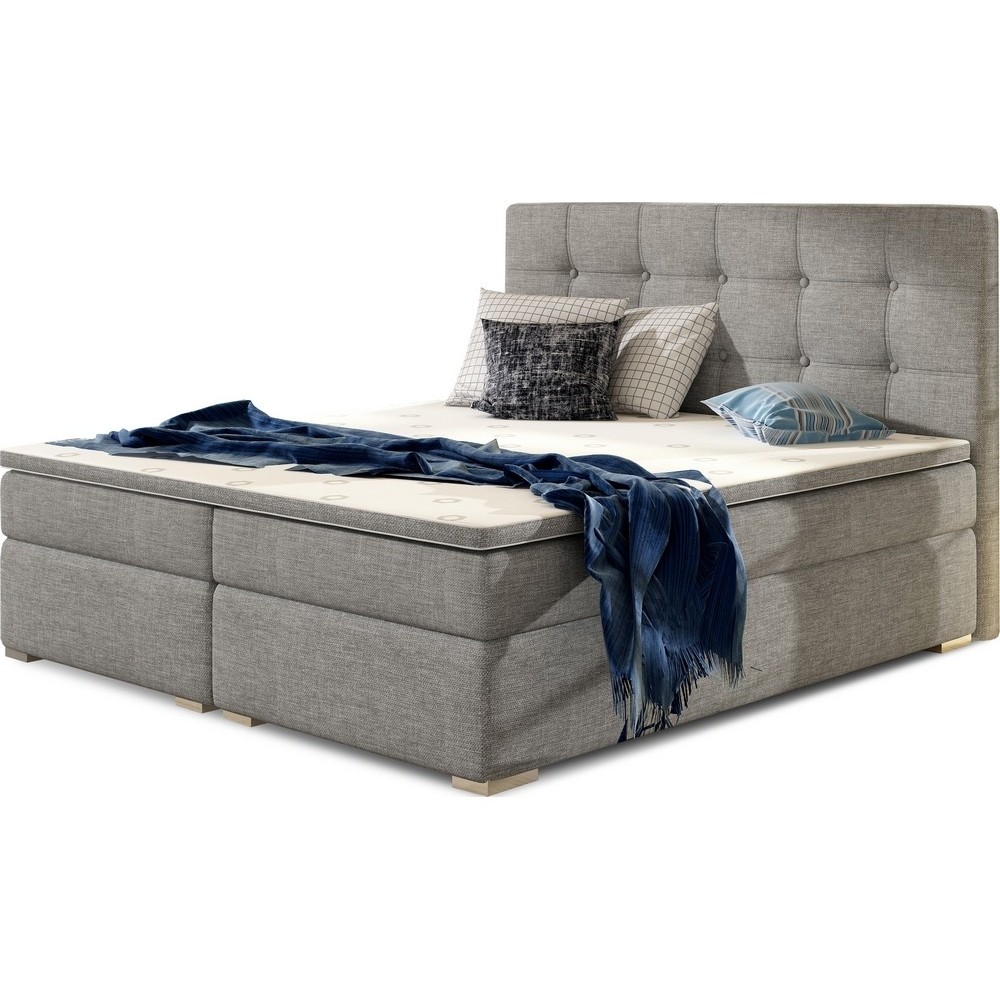 Ensemble boxspring complet tête de lit + sommiers + matelas + surmatelas INAYA de VENESETTI - tissu luxe gris - 140x200 cm