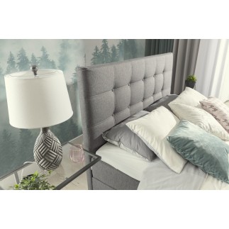 Ensemble boxspring complet tête de lit + sommiers + matelas + surmatelas INAYA de VENESETTI - tissu luxe gris - 140x200 cm