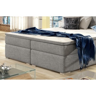 Ensemble boxspring complet tête de lit + sommiers + matelas + surmatelas INAYA de VENESETTI - tissu luxe gris - 160x200 cm