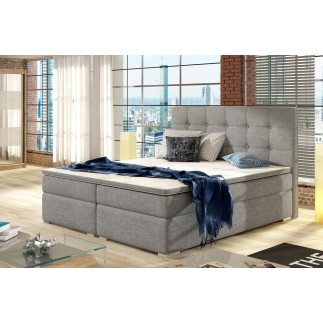 Ensemble boxspring complet tête de lit + sommiers + matelas + surmatelas INAYA de VENESETTI - tissu luxe gris - 160x200 cm