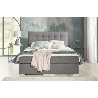 Ensemble boxspring complet tête de lit + sommiers + matelas + surmatelas INAYA de VENESETTI - tissu luxe gris - 180x200 cm