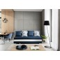 Canapé 3 places convertible tissu bleu foncé et simili blanc, coffre, CALIN