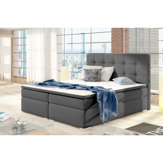 Ensemble boxspring complet tête de lit + sommiers + matelas + surmatelas INAYA de VENESETTI - simili cuir gris - 140x200 cm
