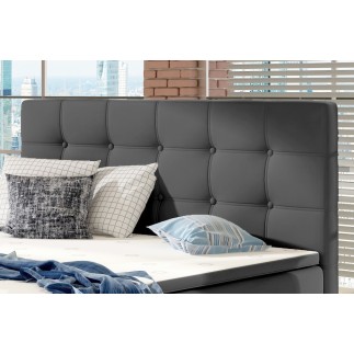 Ensemble boxspring complet tête de lit + sommiers + matelas + surmatelas INAYA de VENESETTI - simili cuir gris - 140x200 cm
