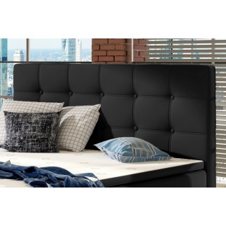 Ensemble boxspring complet tête de lit + sommiers + matelas + surmatelas INAYA de VENESETTI - simili cuir noir - 140x200 cm