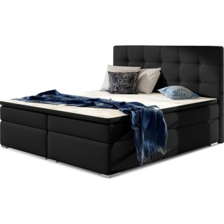 Ensemble boxspring complet tête de lit + sommiers + matelas + surmatelas INAYA de VENESETTI - simili cuir noir - 160x200 cm