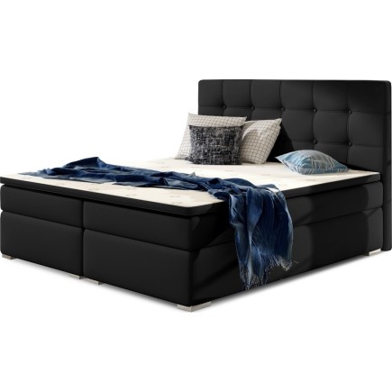 Ensemble boxspring complet tête de lit + sommiers + matelas + surmatelas INAYA de VENESETTI - simili cuir noir - 160x200 cm