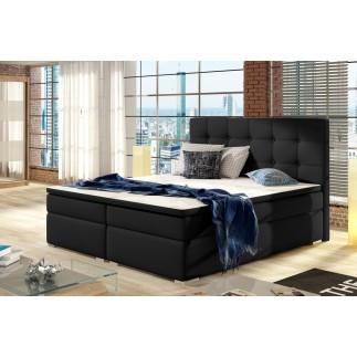 Ensemble boxspring complet tête de lit + sommiers + matelas + surmatelas INAYA de VENESETTI - simili cuir noir - 160x200 cm