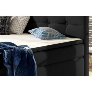 Ensemble boxspring complet tête de lit + sommiers + matelas + surmatelas INAYA de VENESETTI - simili cuir noir - 160x200 cm