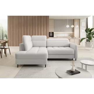 Canapé d'angle convertible en tissu bouclette blanc cassé luxe 3 places BARTOLI, angle gauche (vu de face)