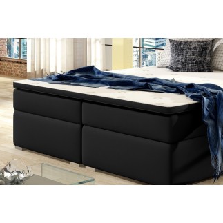 Ensemble boxspring complet tête de lit + sommiers + matelas + surmatelas INAYA de VENESETTI - simili cuir noir - 180x200 cm