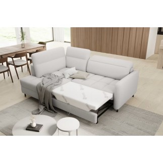 Canapé d'angle convertible en tissu bouclette blanc cassé luxe 3 places BARTOLI