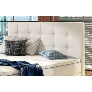 Ensemble boxspring complet tête de lit + sommiers + matelas + surmatelas INAYA de VENESETTI - simili cuir blanc cassé - 180x200