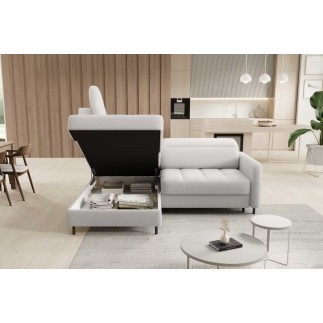Canapé d'angle convertible en tissu bouclette blanc cassé luxe 3 places BARTOLI