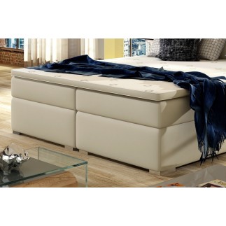 Ensemble boxspring complet tête de lit + sommiers + matelas + surmatelas INAYA de VENESETTI - simili cuir beige - 140x200 cm