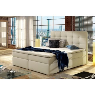 Ensemble boxspring complet tête de lit + sommiers + matelas + surmatelas INAYA de VENESETTI - simili cuir beige - 160x200 cm