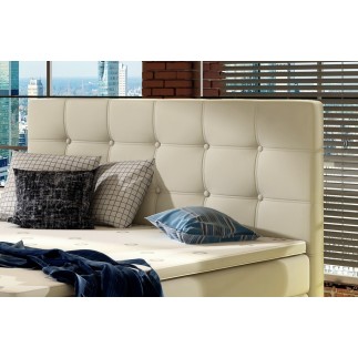 Ensemble boxspring complet tête de lit + sommiers + matelas + surmatelas INAYA de VENESETTI - simili cuir beige - 160x200 cm