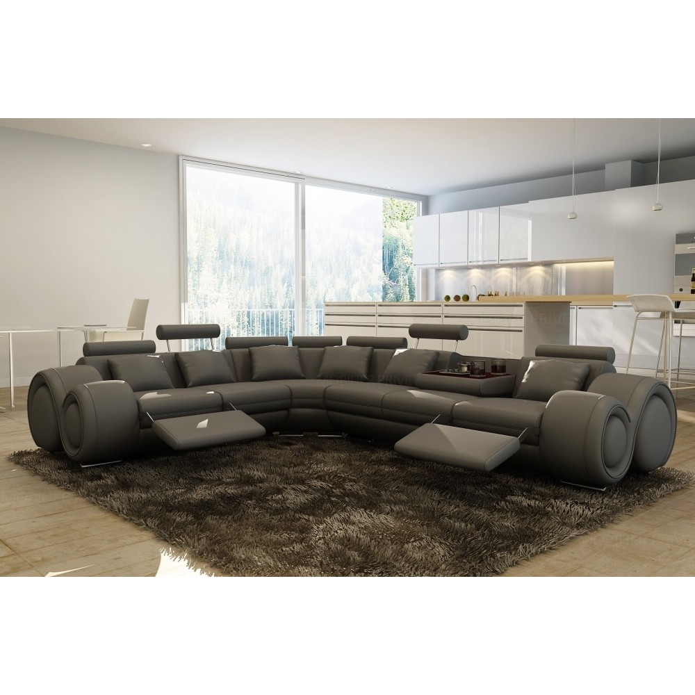 Canapé d'angle en cuir italien 7 places EXCELIA, gris foncé, angle gauche Canapé d'angle en cuir italien 7 places EXCELIA, gris foncé, angle gauche