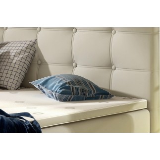 Ensemble boxspring complet tête de lit + sommiers + matelas + surmatelas INAYA de VENESETTI - simili cuir beige - 160x200 cm