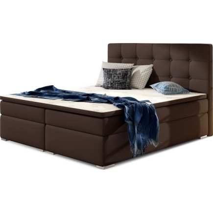 Ensemble boxspring complet tête de lit + sommiers + matelas + surmatelas INAYA de VENESETTI - simili cuir chocolat - 160x200 cm