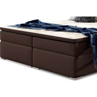 Ensemble boxspring complet tête de lit + sommiers + matelas + surmatelas INAYA de VENESETTI - simili cuir chocolat - 180x200 cm