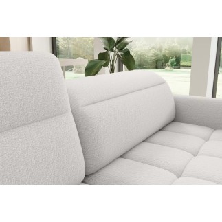 Canapé d'angle convertible en tissu bouclette blanc cassé luxe 3 places BARTOLI
