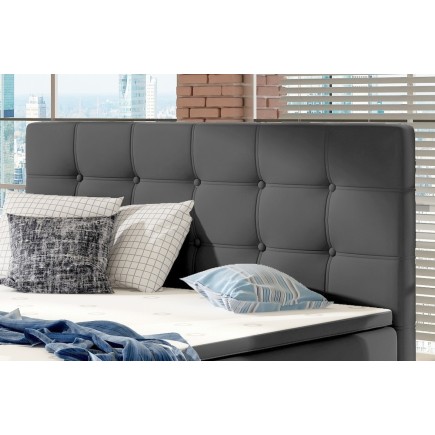 Ensemble boxspring complet tête de lit + sommiers + matelas + surmatelas INAYA de VENESETTI - simili cuir gris - 160x200 cm