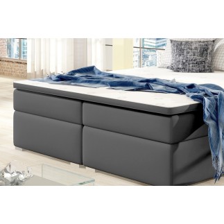 Ensemble boxspring complet tête de lit + sommiers + matelas + surmatelas INAYA de VENESETTI - simili cuir gris - 160x200 cm