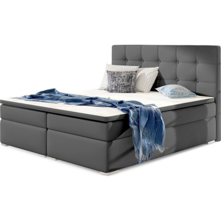 Ensemble boxspring complet tête de lit + sommiers + matelas + surmatelas INAYA de VENESETTI - simili cuir gris - 180x200 cm