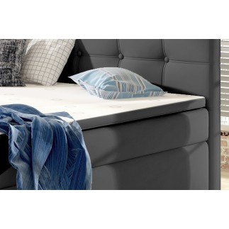 Ensemble boxspring complet tête de lit + sommiers + matelas + surmatelas INAYA de VENESETTI - simili cuir gris - 180x200 cm
