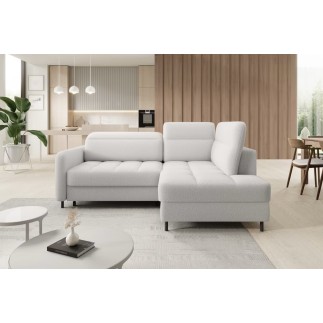 Canapé d'angle convertible en tissu bouclette blanc cassé luxe 3 places BARTOLI, angle droit (vu de face)