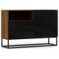 Commode - coloris chêne artisanal - façade noir brillant, Collection AVON