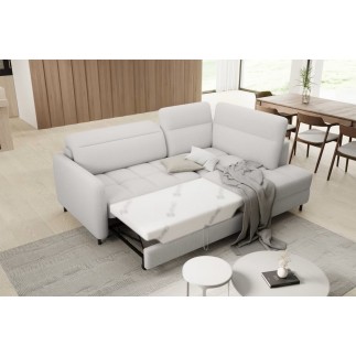 Canapé d'angle convertible en tissu bouclette blanc cassé luxe 3 places BARTOLI