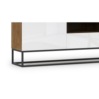 Buffet - finition chêne artisanal et façade blanc brillant, Collection AVON